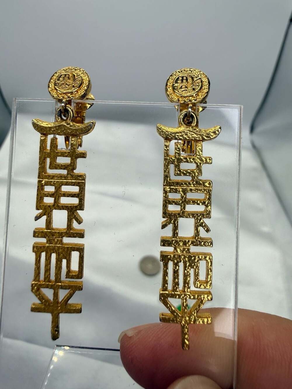 Celebrity Vintage Gold Plated Asian Peace Dangle Earrings
